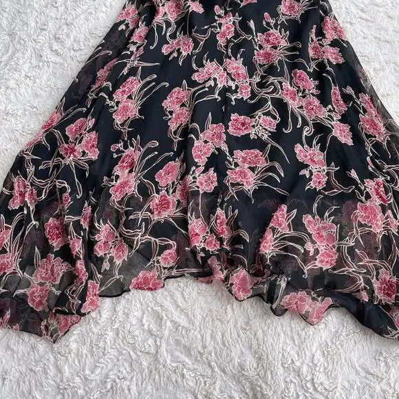 ICE silk beaded floral maxi dress long cowl neck vintage Y2K‎ pink black fairy M - Picture 12 of 17